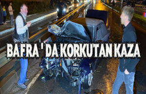 Bafra’da yağmurda kayganlaşan yolda sürücü kaza kaza yaptı