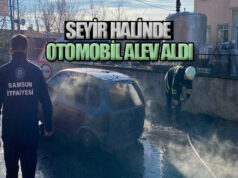 Bafra’da Hareket Halinde Otomobil Yandı