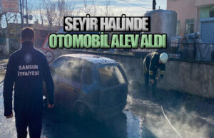 Bafra’da Hareket Halinde Otomobil Yandı