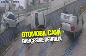 Bafra’da otomobil cami bahçesine devrildi