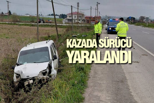 Bafra’da Şarampole Devrilen Aracın Sürücüsü Yaralandı